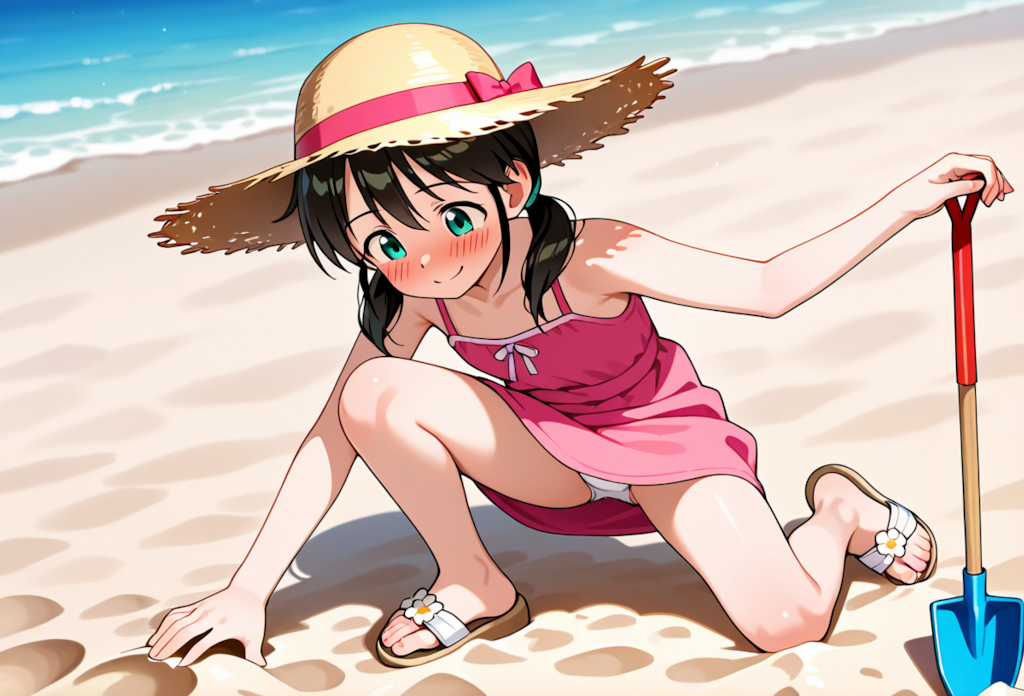 浜辺で遊ぶ少女１