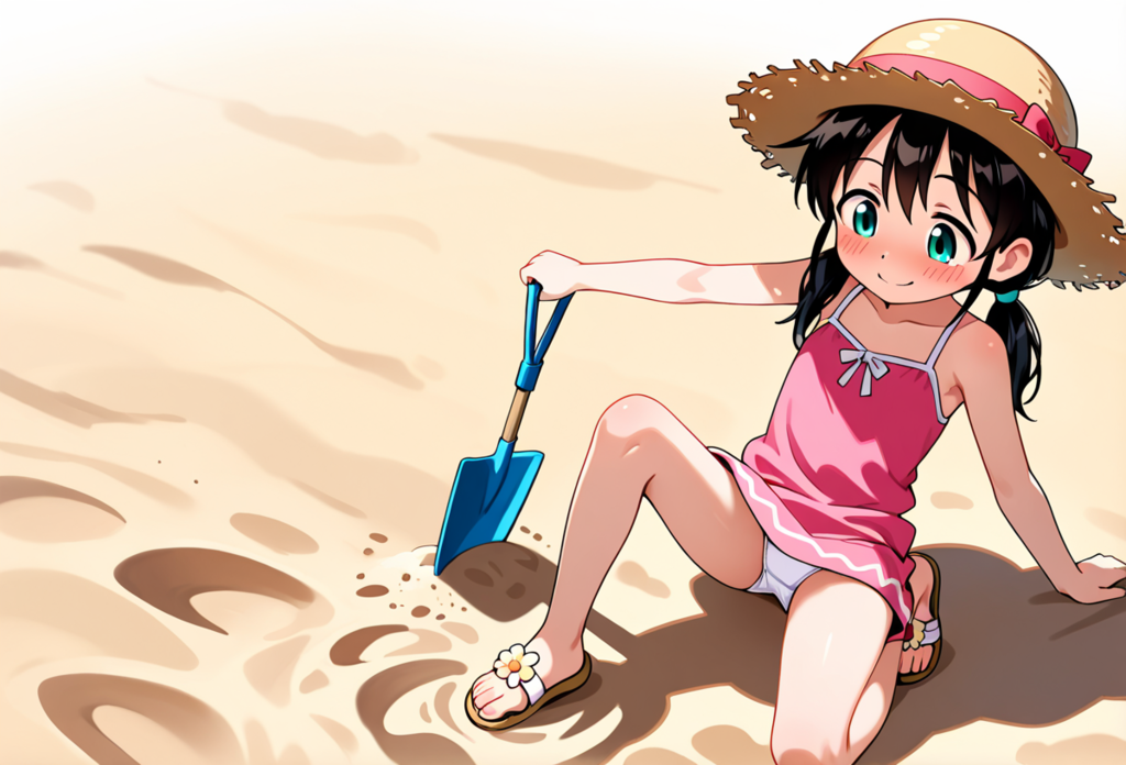 浜辺で遊ぶ少女１