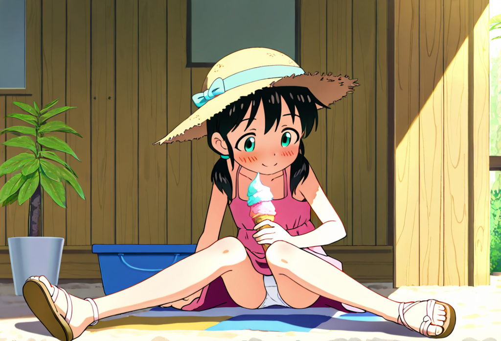 浜辺で遊ぶ少女１