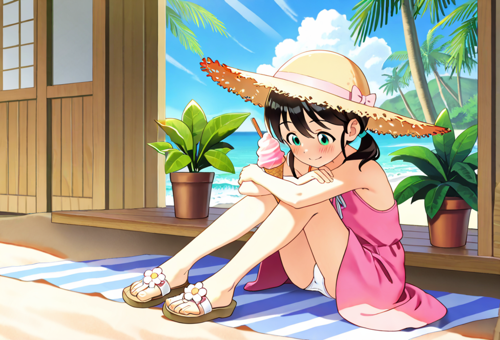 浜辺で遊ぶ少女１