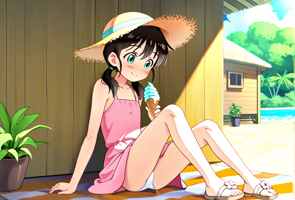 浜辺で遊ぶ少女１