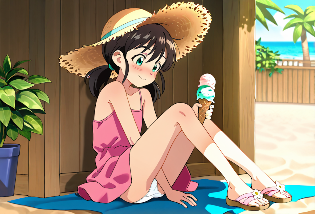 浜辺で遊ぶ少女１