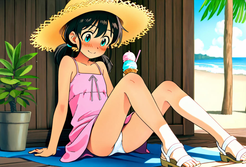 浜辺で遊ぶ少女１