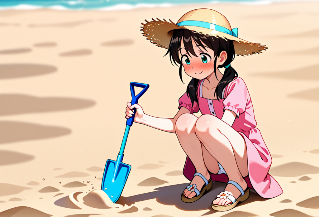 浜辺で遊ぶ少女１