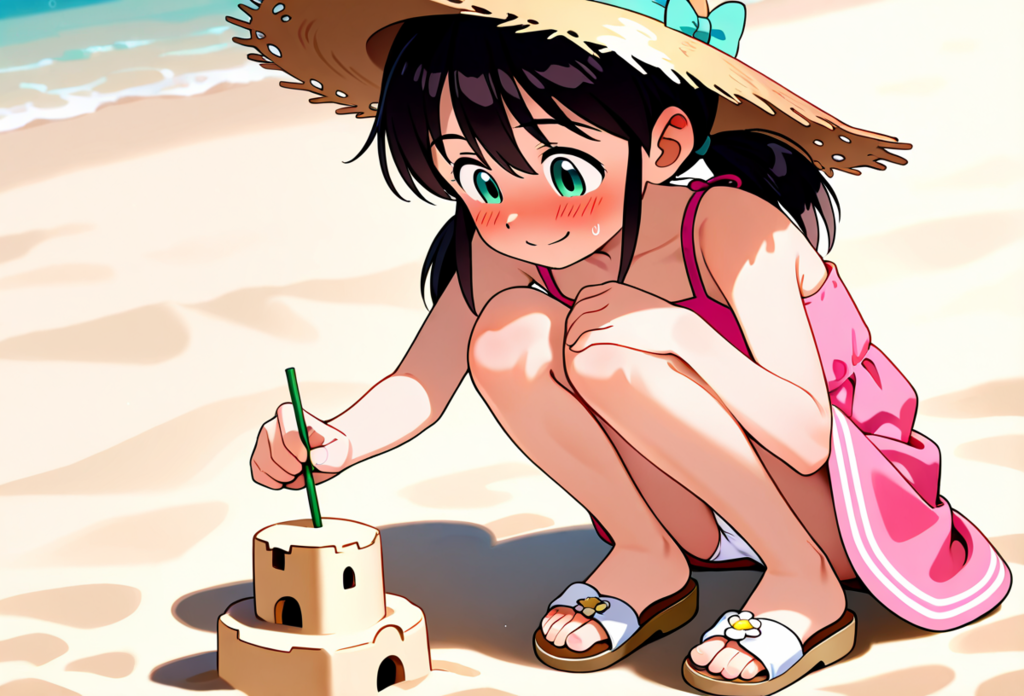 浜辺で遊ぶ少女１