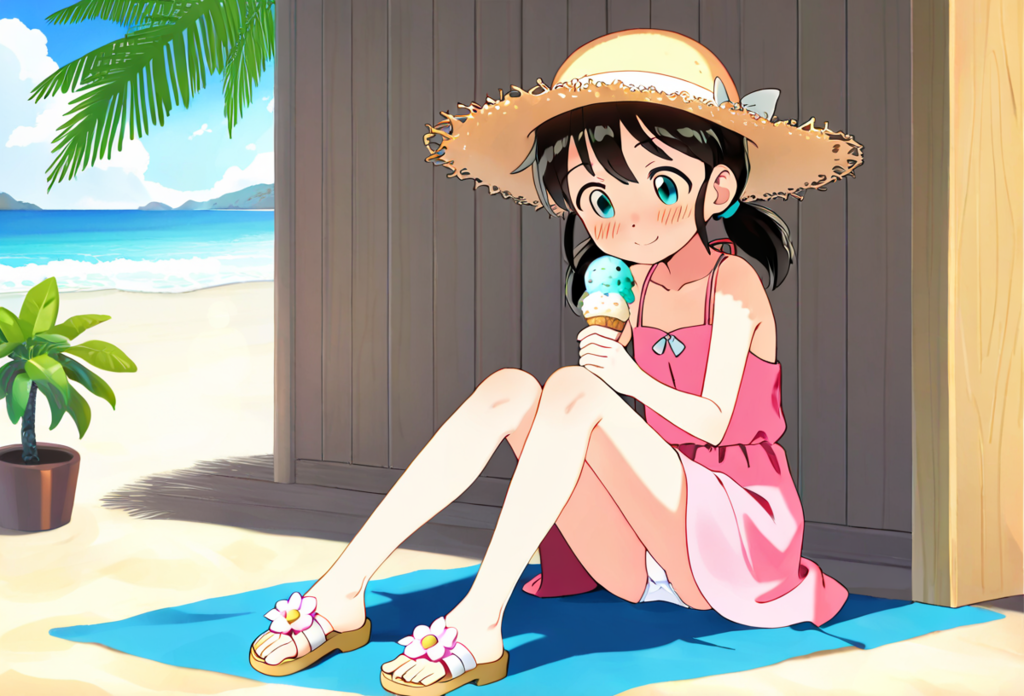 浜辺で遊ぶ少女１