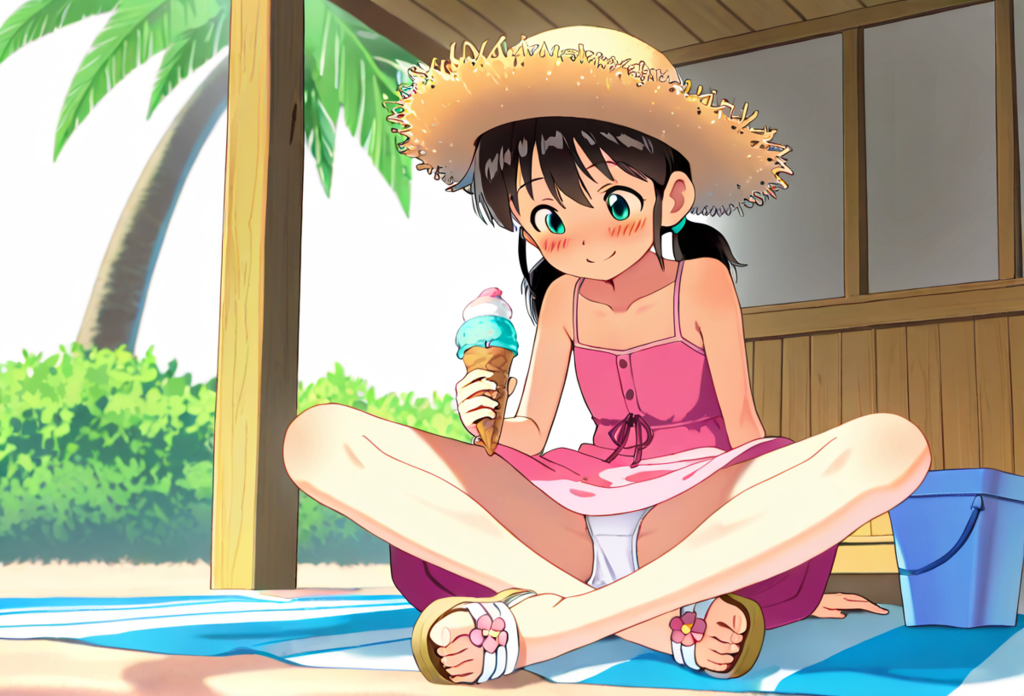 浜辺で遊ぶ少女１