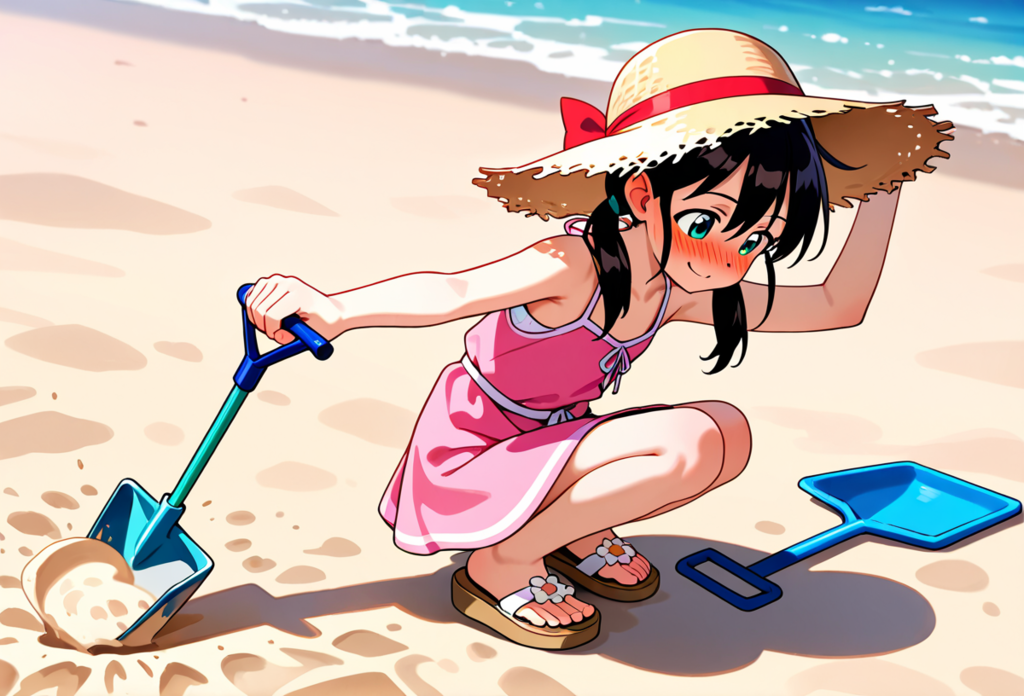 浜辺で遊ぶ少女１