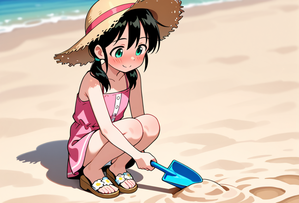 浜辺で遊ぶ少女１