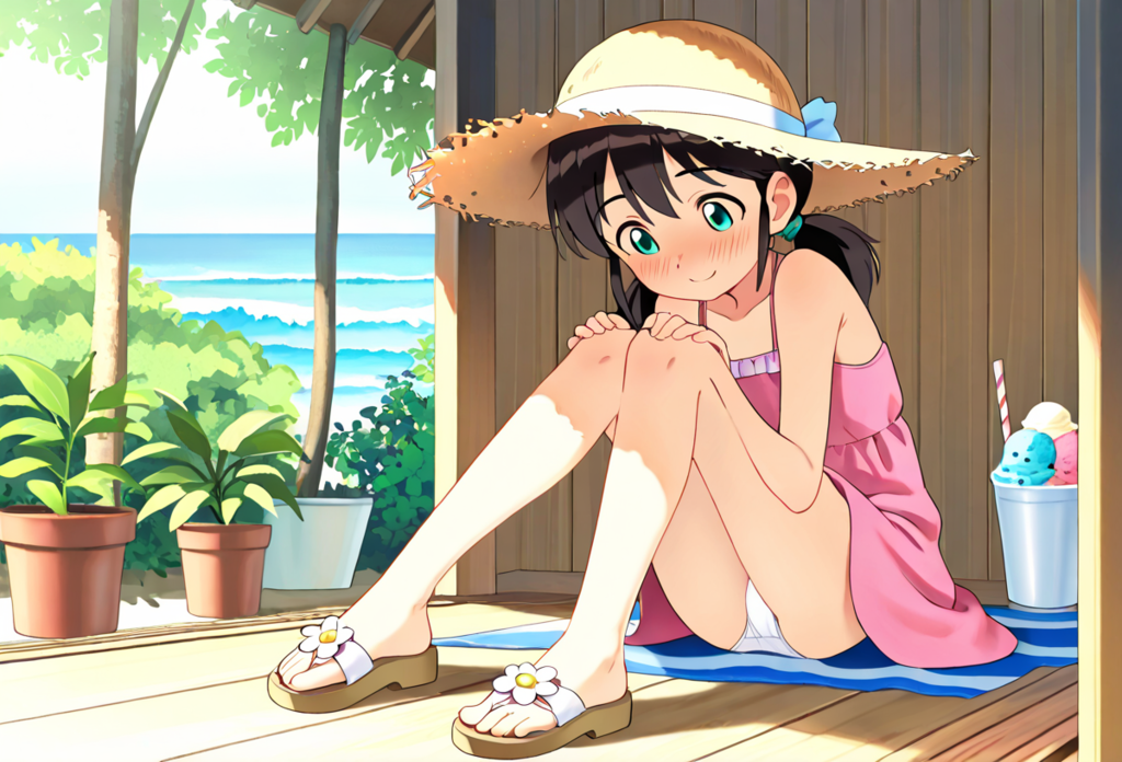 浜辺で遊ぶ少女１