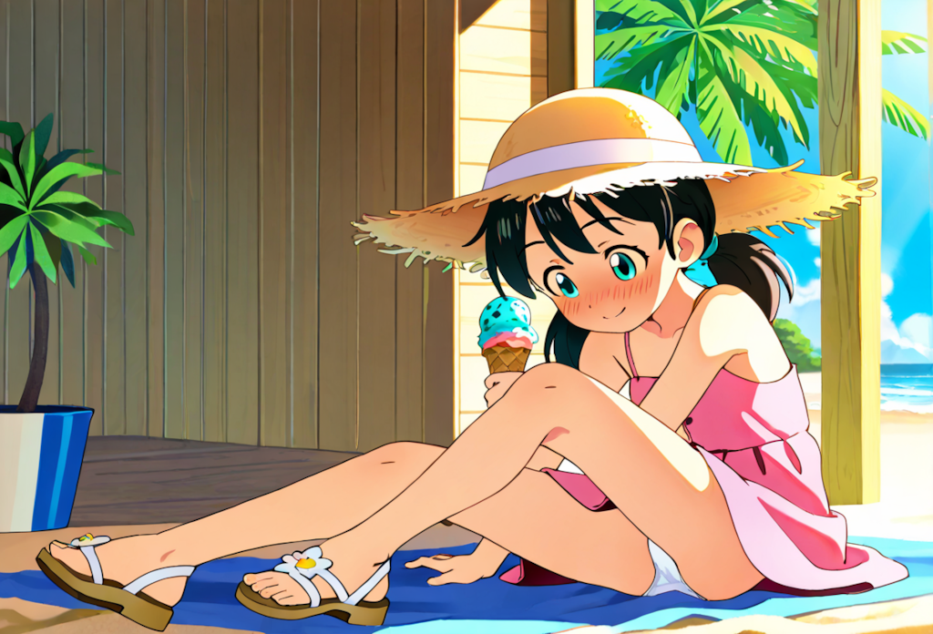 浜辺で遊ぶ少女１