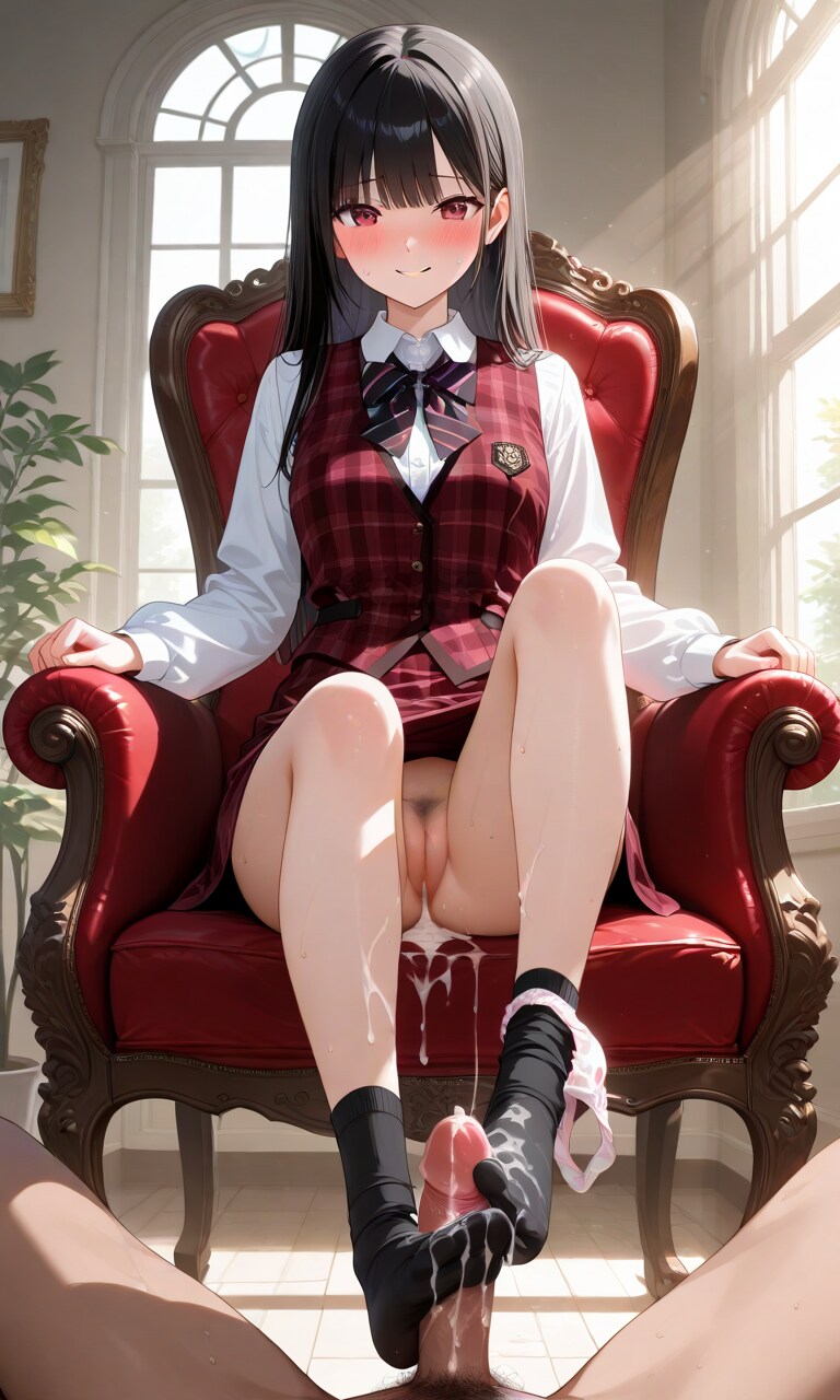 赤い制服の女の子の足コキ２