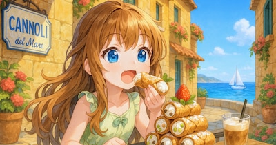 イタリアの焼き菓子を食べる小さな女の子