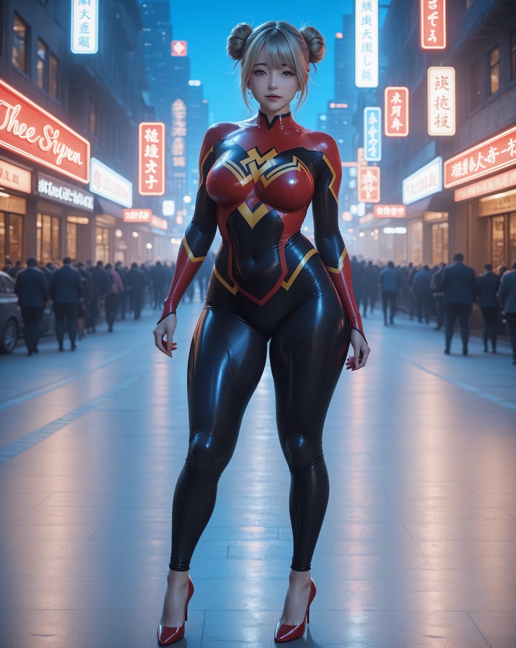 【無料ティザー】夜のネオン街を歩くムチムチ黒ラテックスSpider Girl