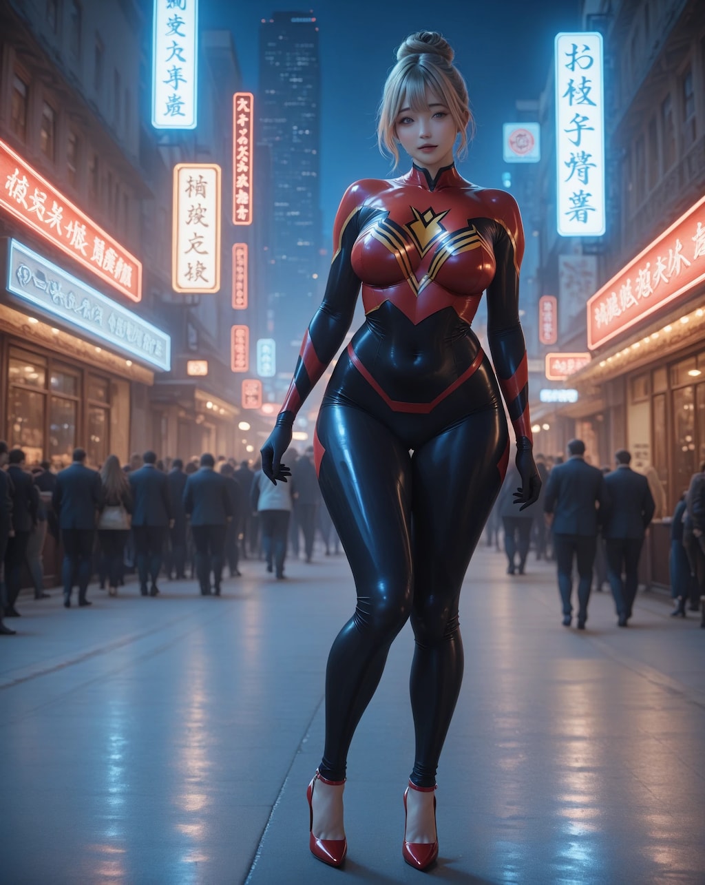 【無料ティザー】夜のネオン街を歩くムチムチ黒ラテックスSpider Girl