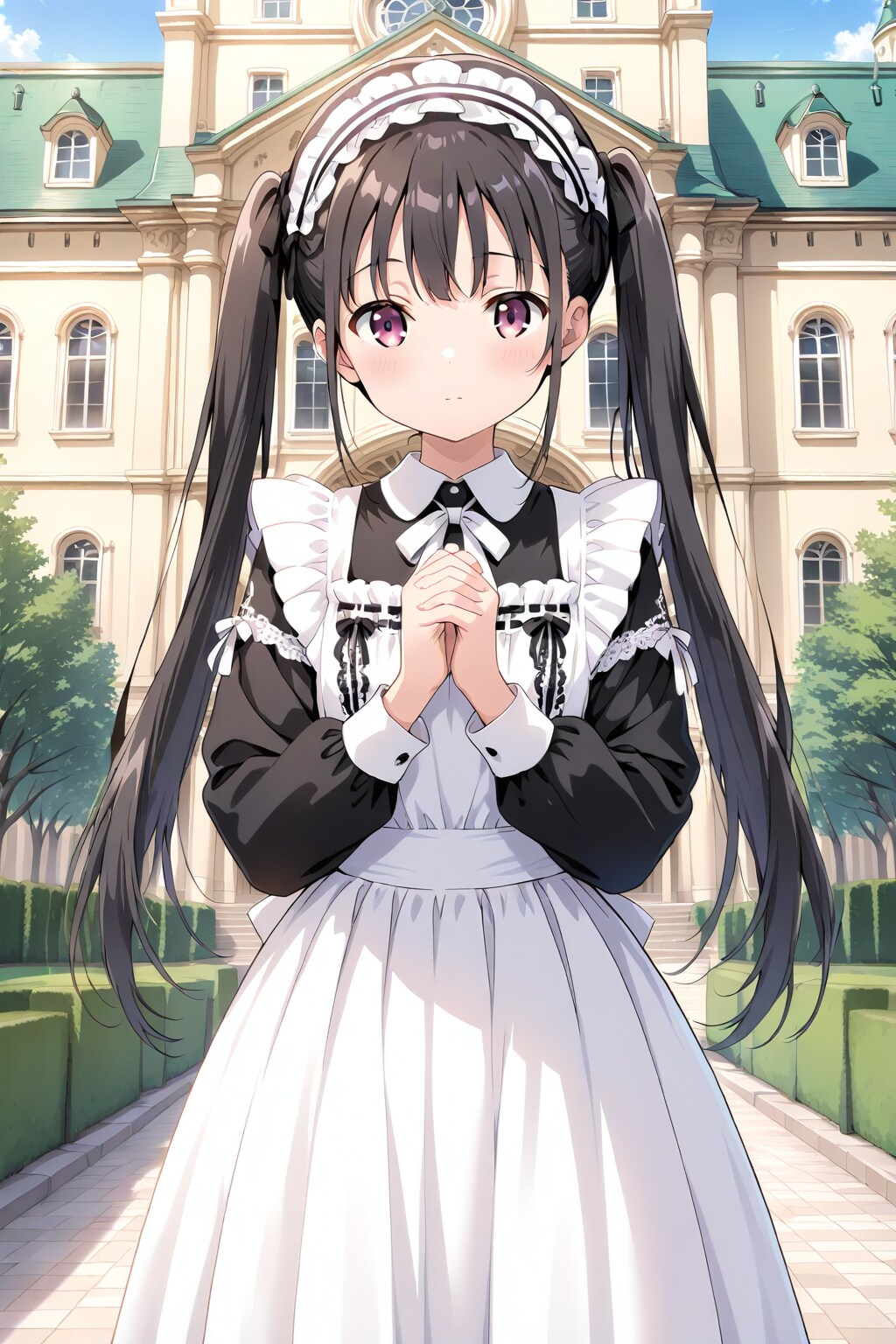 20251203【5枚】クラシックなロングメイド服を着た黒髪の女性