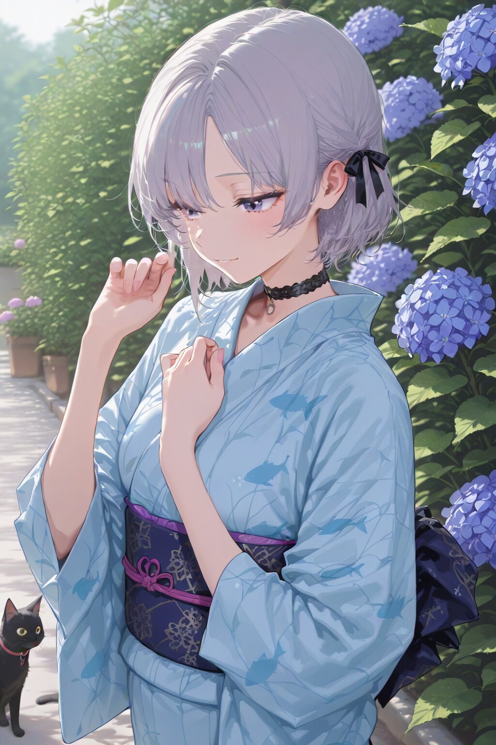 20251124【5枚】紫陽花の中の浴衣姿の女性