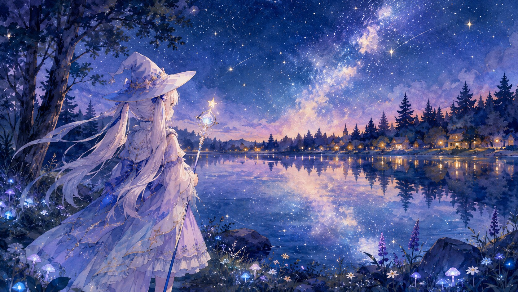星空を映す森の湖