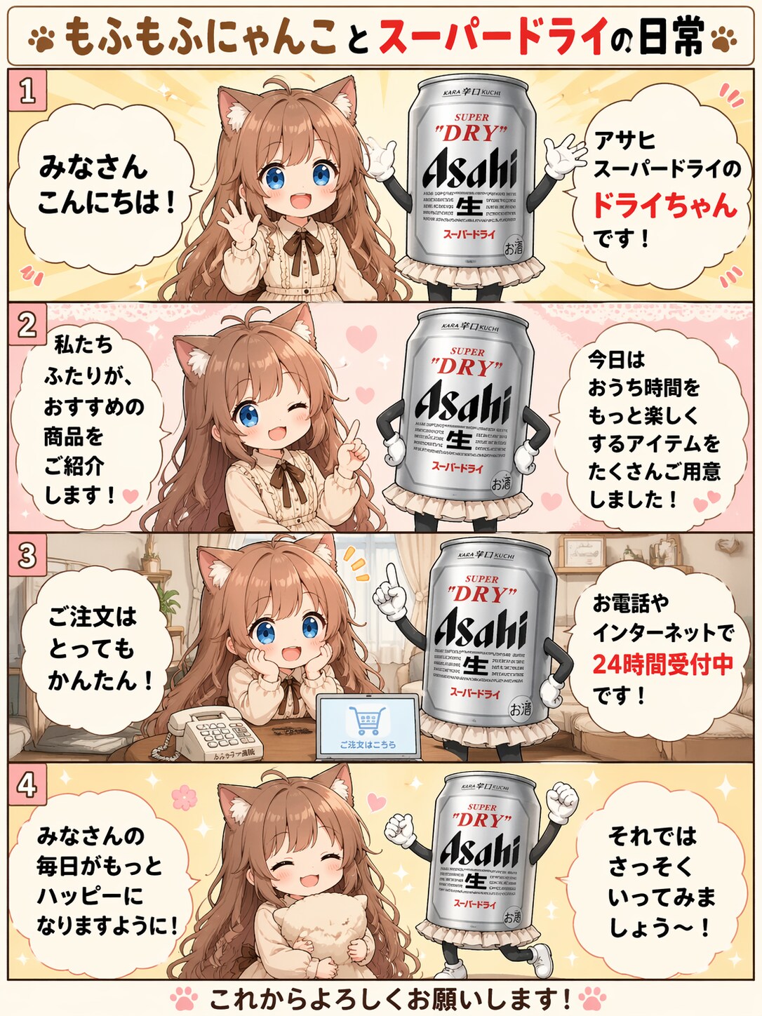 小さな女の子とスーパードライの４コマ漫画(通信販売編)