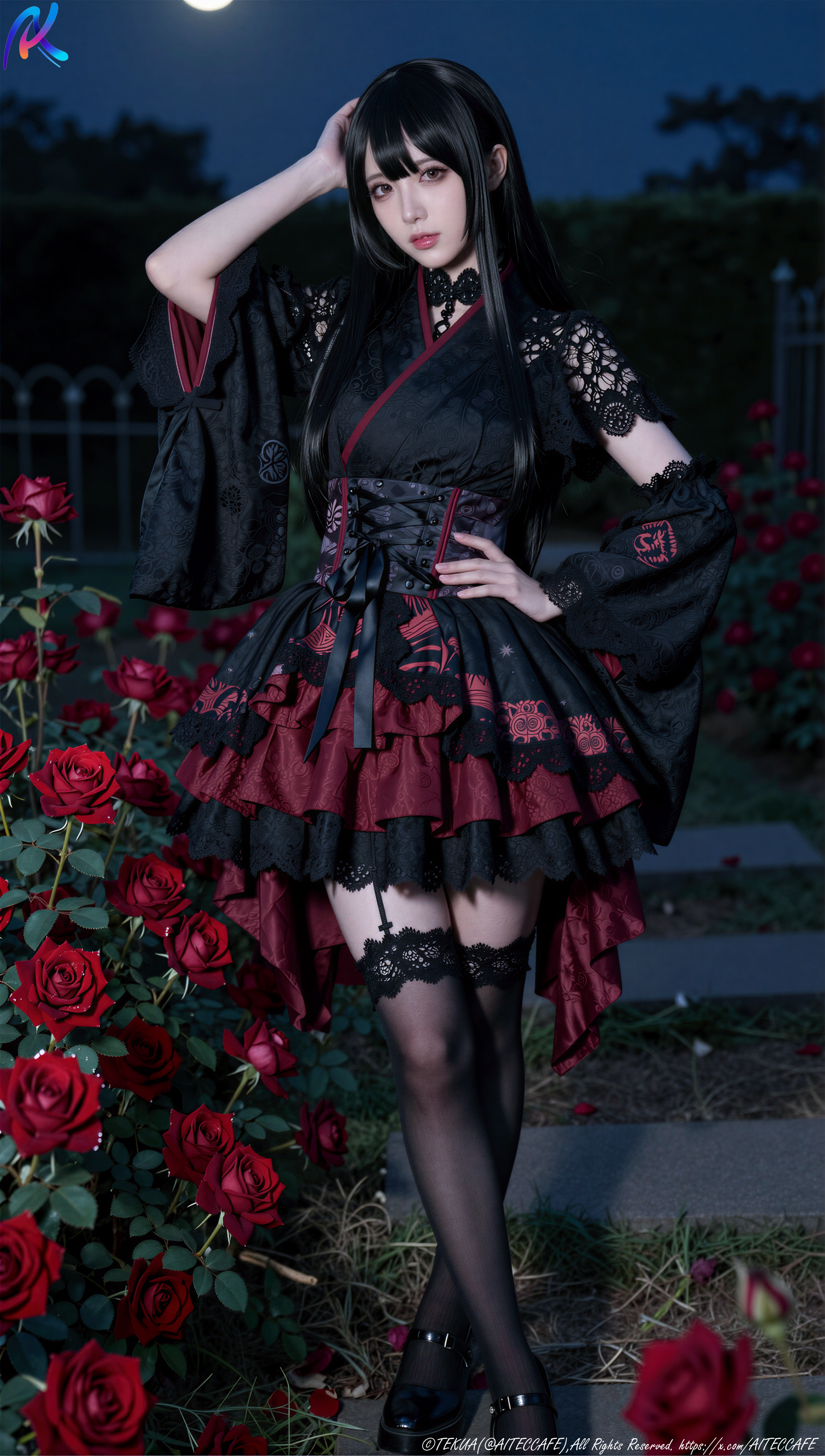 【4K】クリムゾンレッド・ゴシックドレス