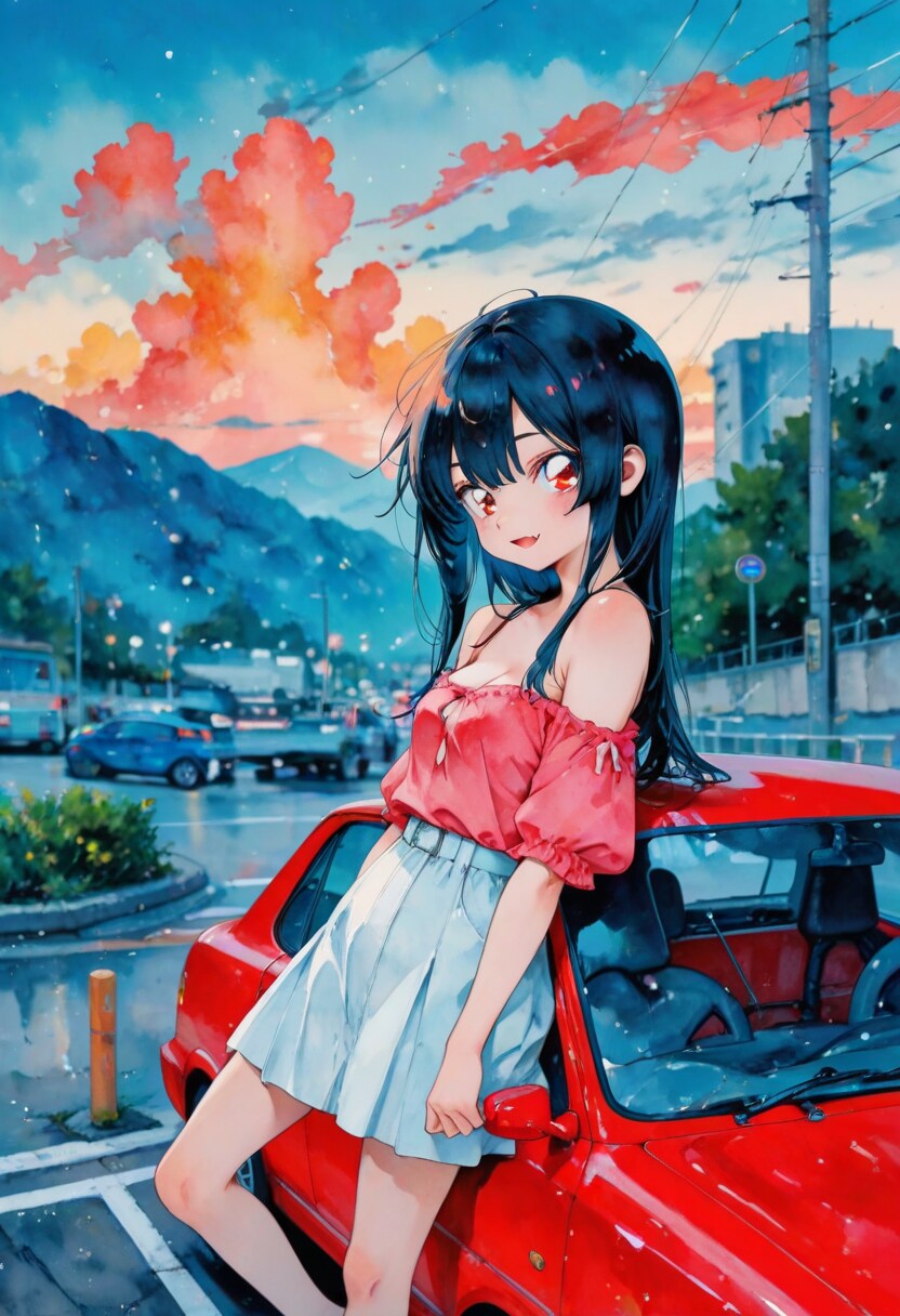 夕焼けと秘密：オフショルダーのヒロイン