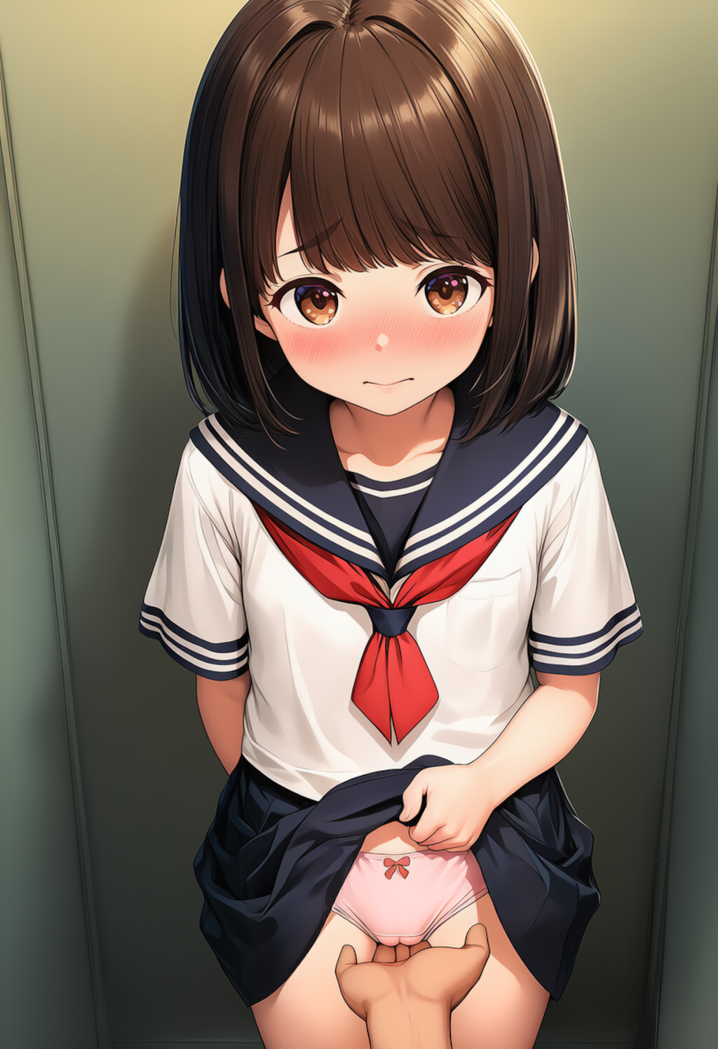 トイレで制服少女にこっそりいたずら【主観びしょ濡れ手マン】①