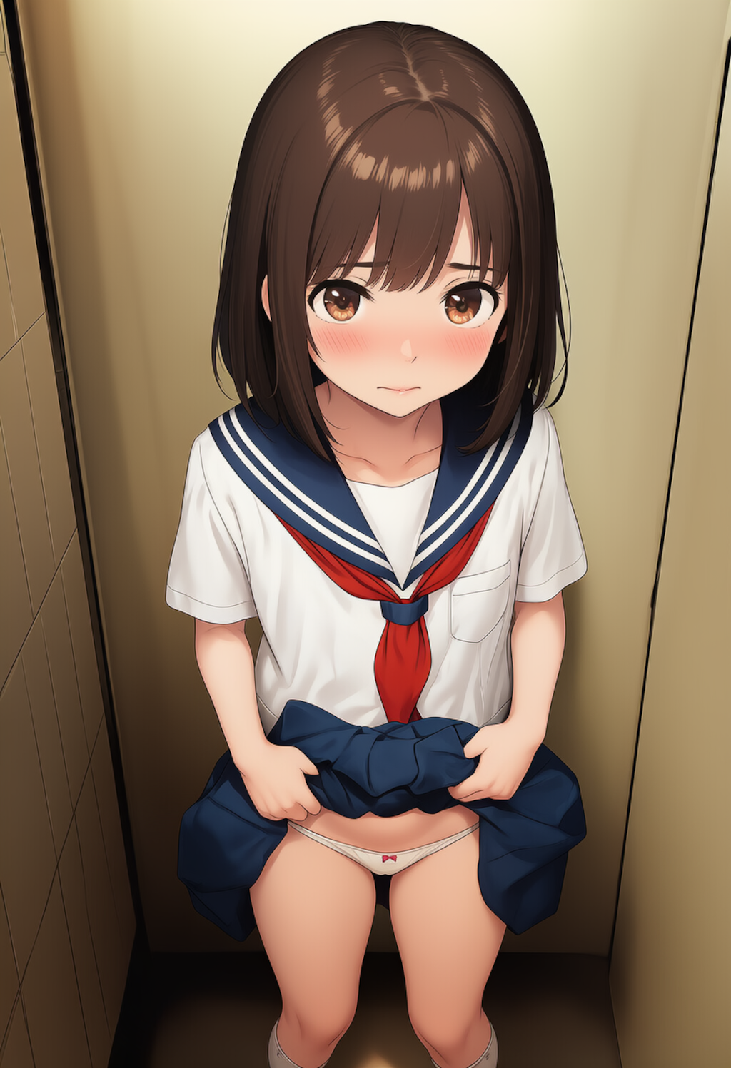 トイレで制服少女にこっそりいたずら【主観びしょ濡れ手マン】①