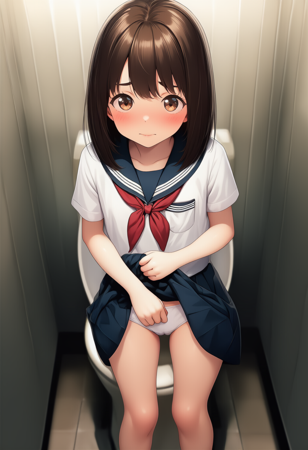 トイレで制服少女にこっそりいたずら【主観びしょ濡れ手マン】①