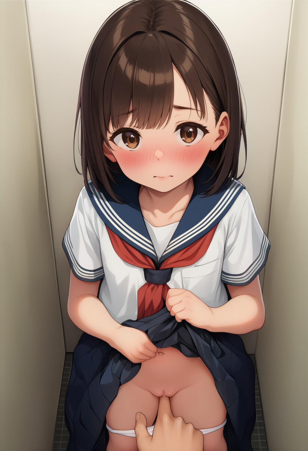 トイレで制服少女にこっそりいたずら【主観びしょ濡れ手マン】①