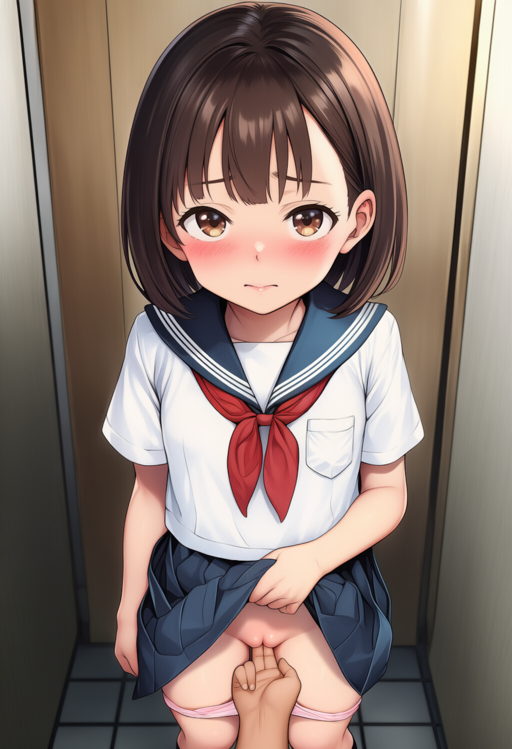 トイレで制服少女にこっそりいたずら【主観びしょ濡れ手マン】①