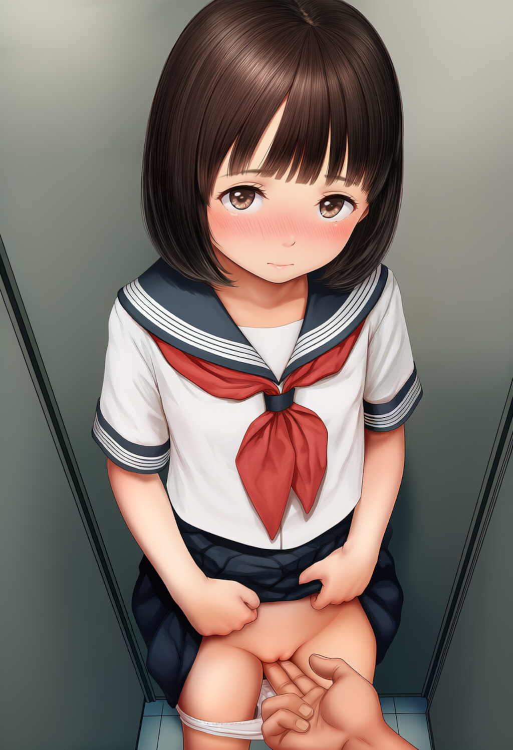 トイレで制服少女にこっそりいたずら【主観びしょ濡れ手マン】①