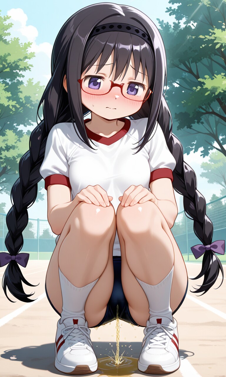 蔵出しおしっこお漏らしチャレンジ【暁美ほ〇ら】眼鏡三つ網初期ver.（体操着（ブルマ））その1