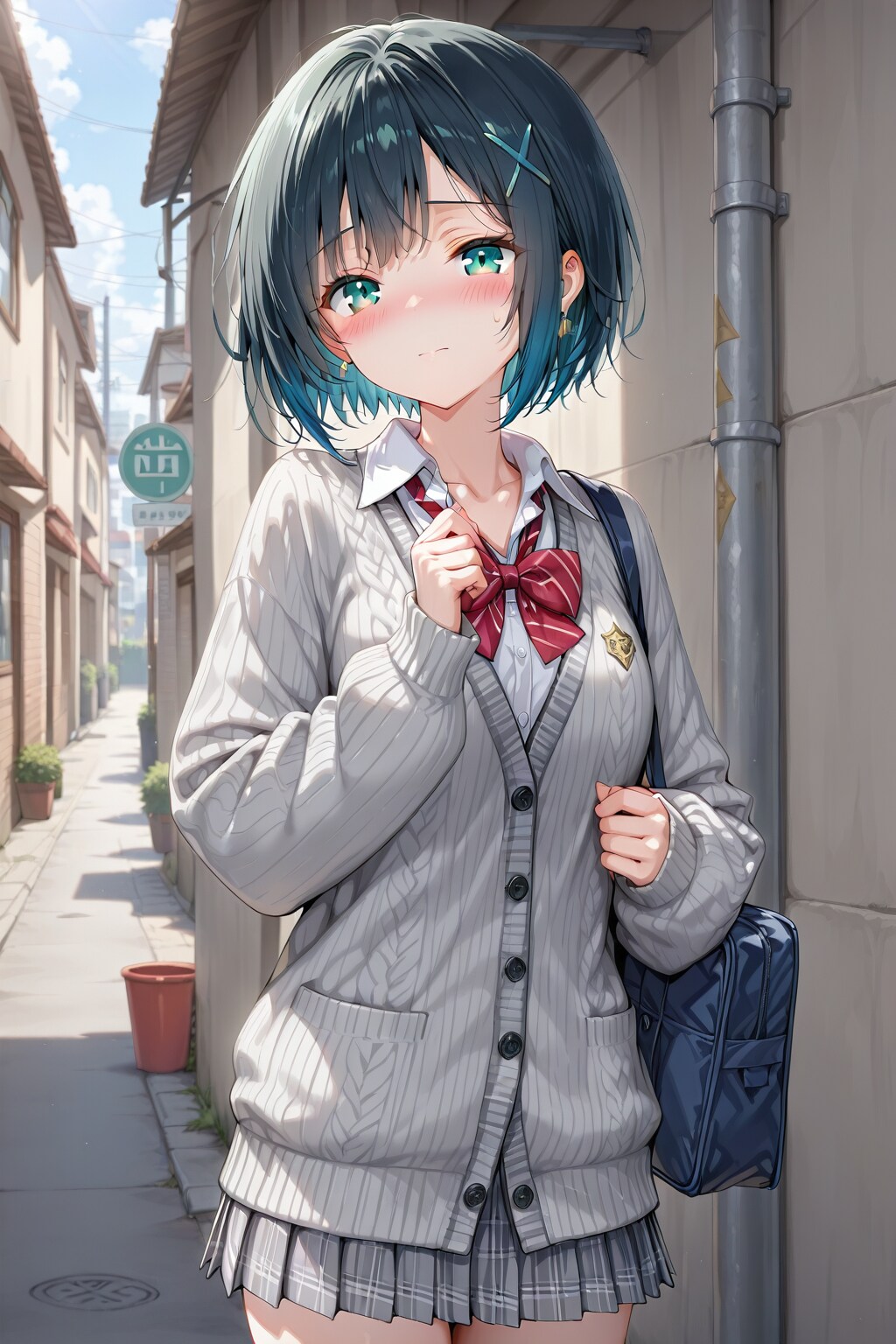 【4枚】制服にカーディガン姿の女性20251025