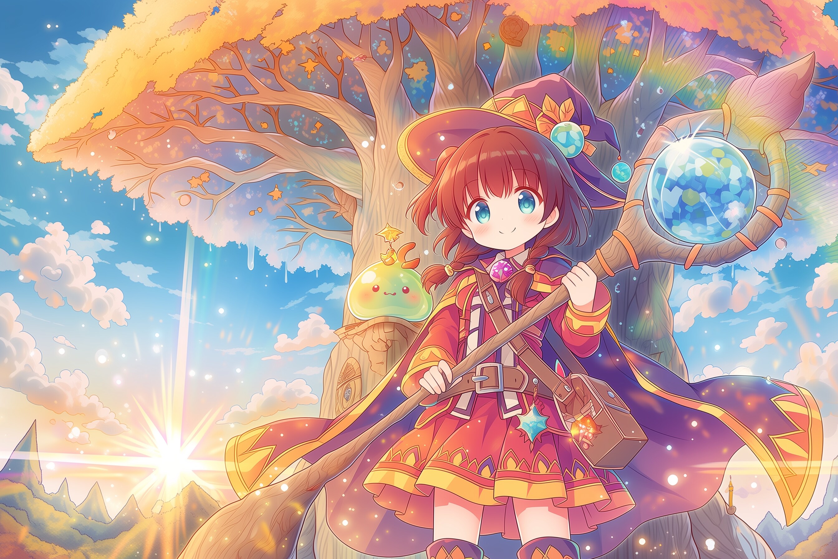 巨大な木と魔法使いの女の子