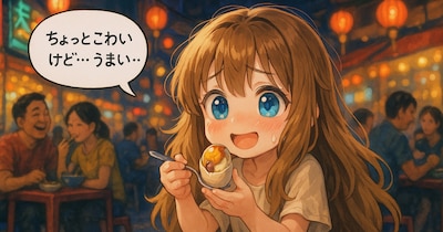 バロットとバインフランを食べる小さな女の子