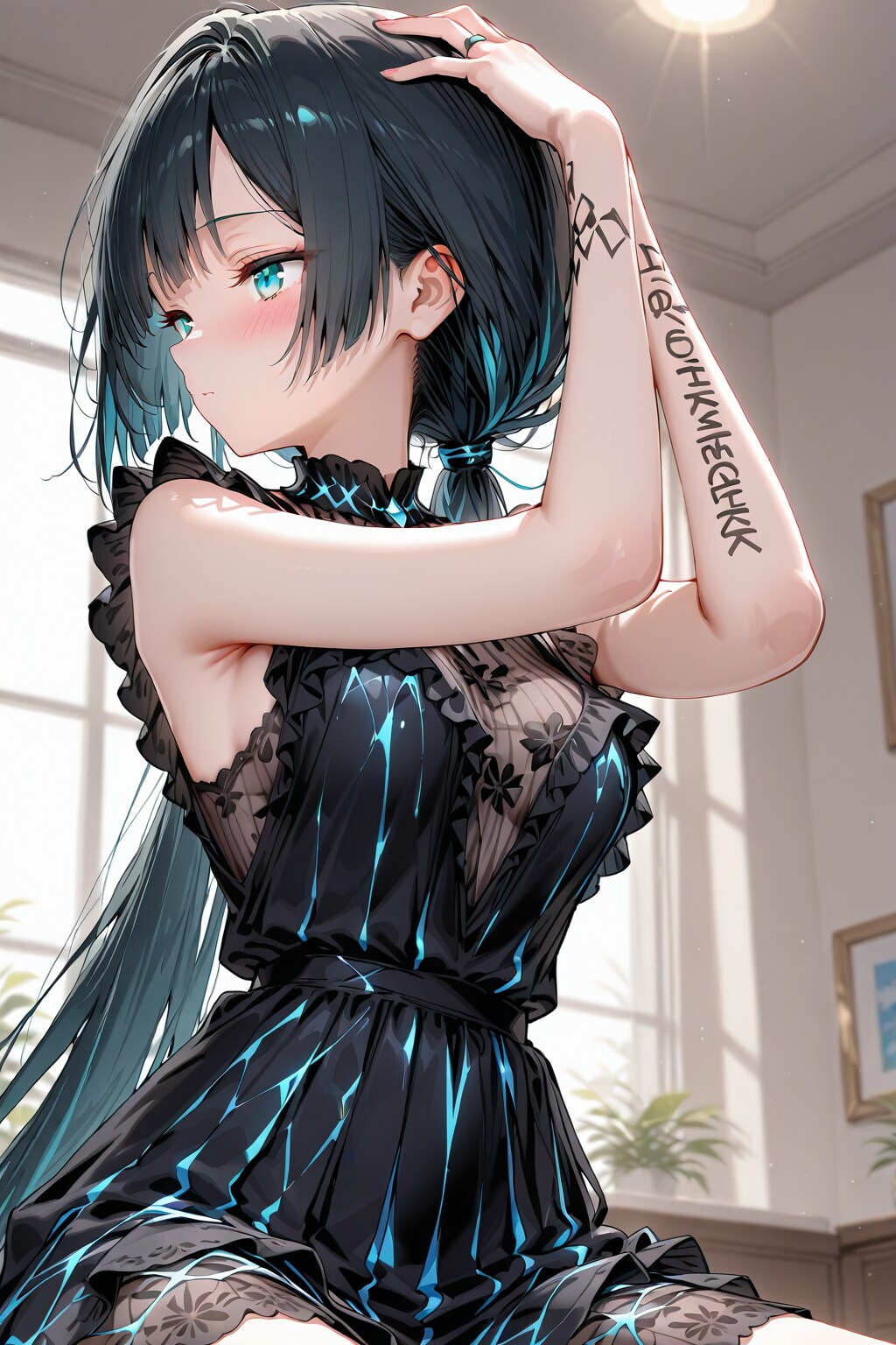 【3枚】黒いフリルのノースリーブの女性20251029