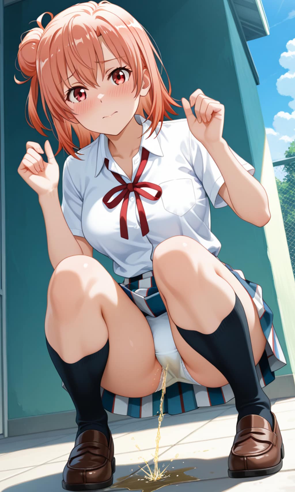 おしっこお漏らしチャレンジ【結ヶ〇結衣】(制服(夏服))