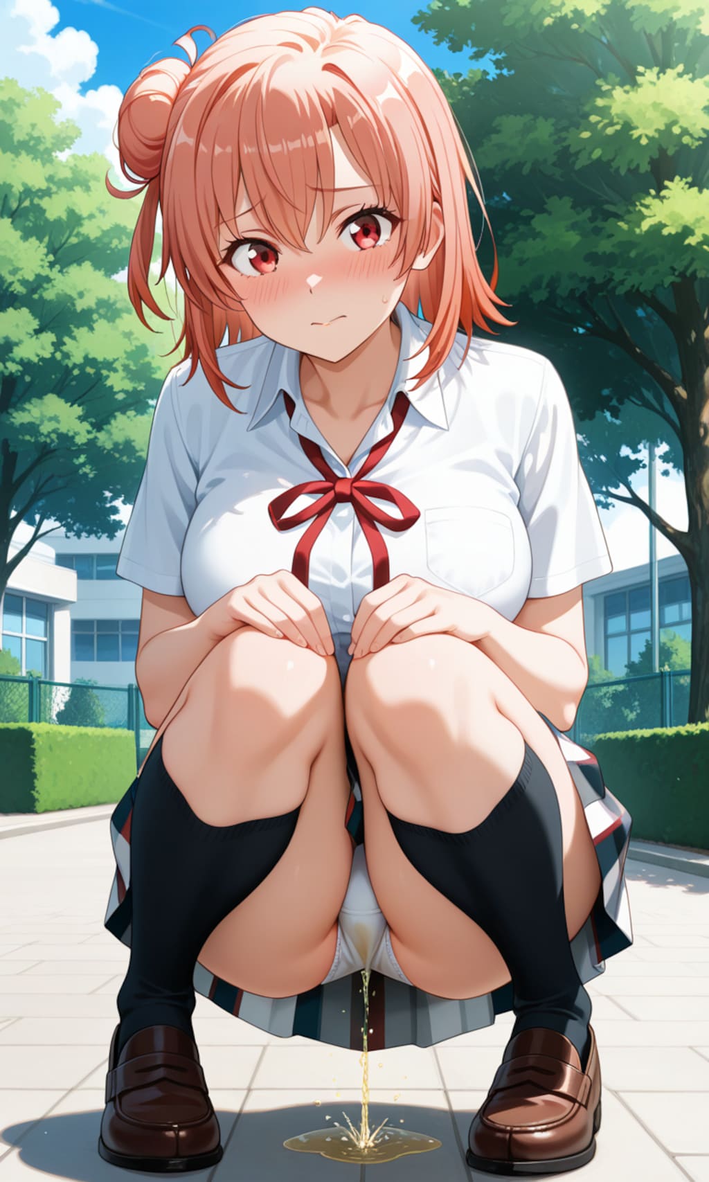 おしっこお漏らしチャレンジ【結ヶ〇結衣】(制服(夏服))
