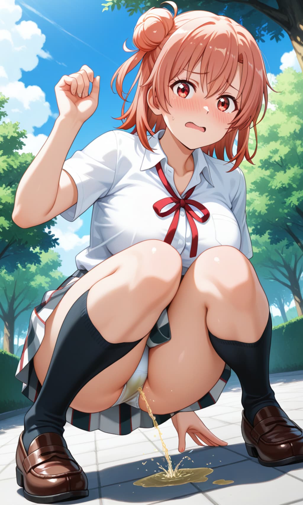 おしっこお漏らしチャレンジ【結ヶ〇結衣】(制服(夏服))