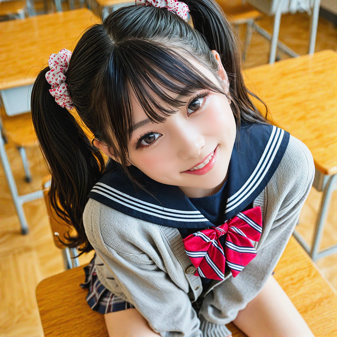 260325P【9枚】セーラー服×カーデのコスでモデルしている眞由香