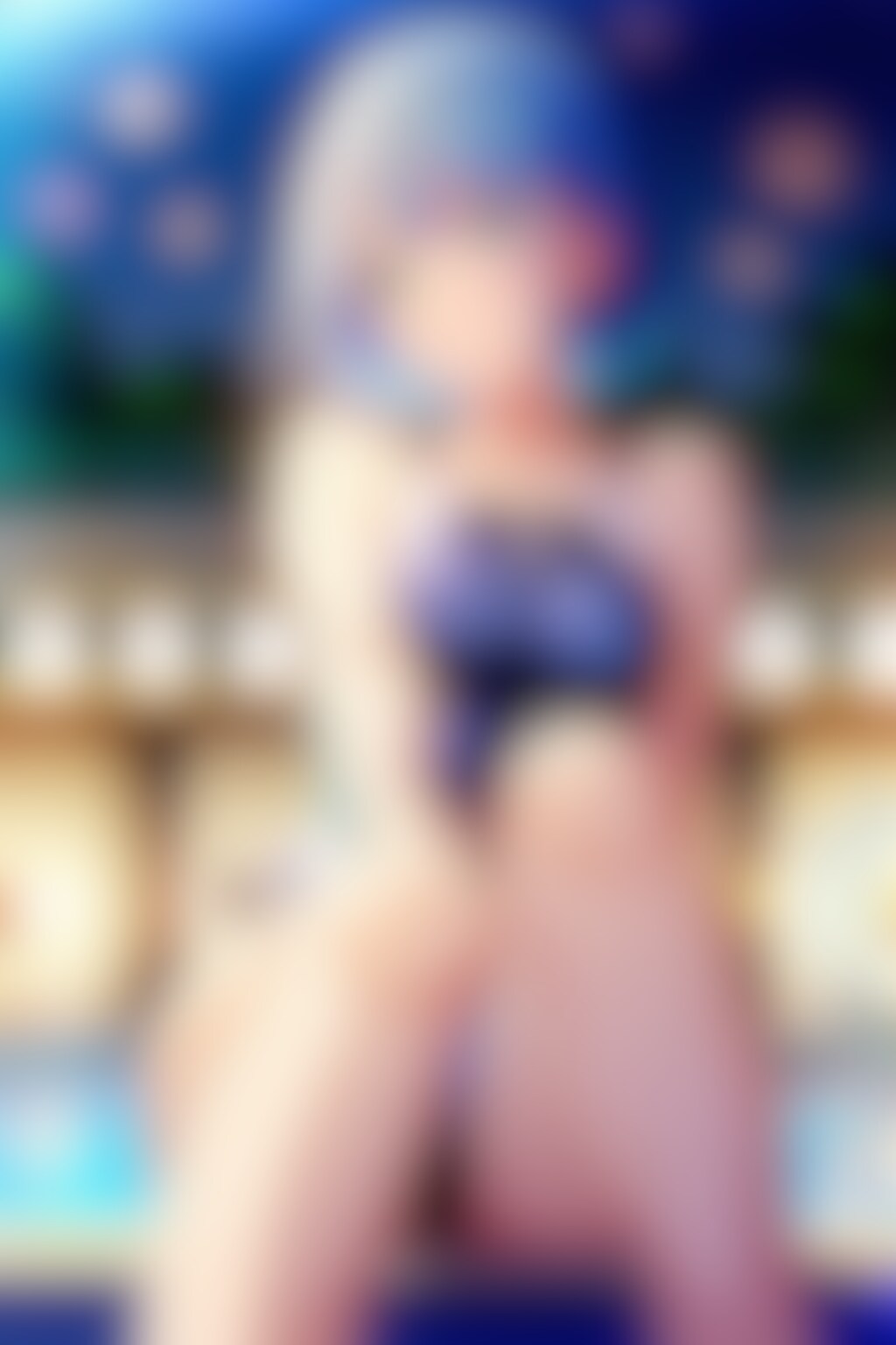 水着を着た青髪ボブカット