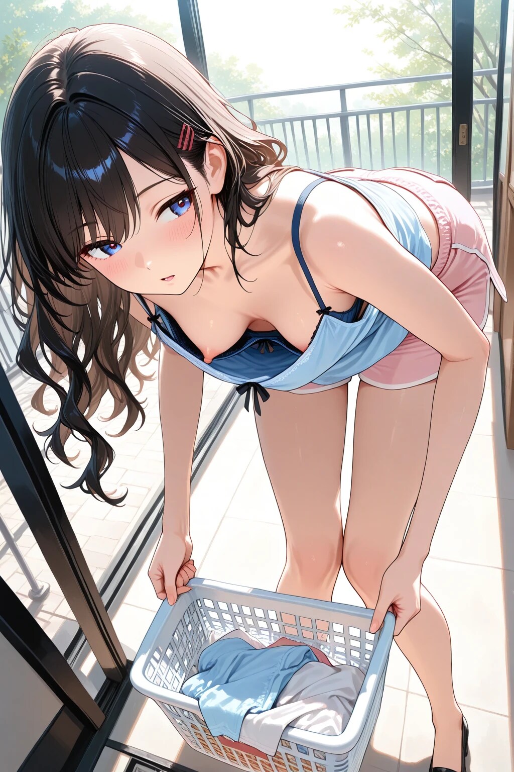 32枚:洗濯物を干す時の胸チラ