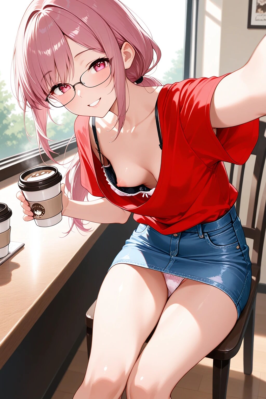 40枚:胸チラしながらカフェで自撮り