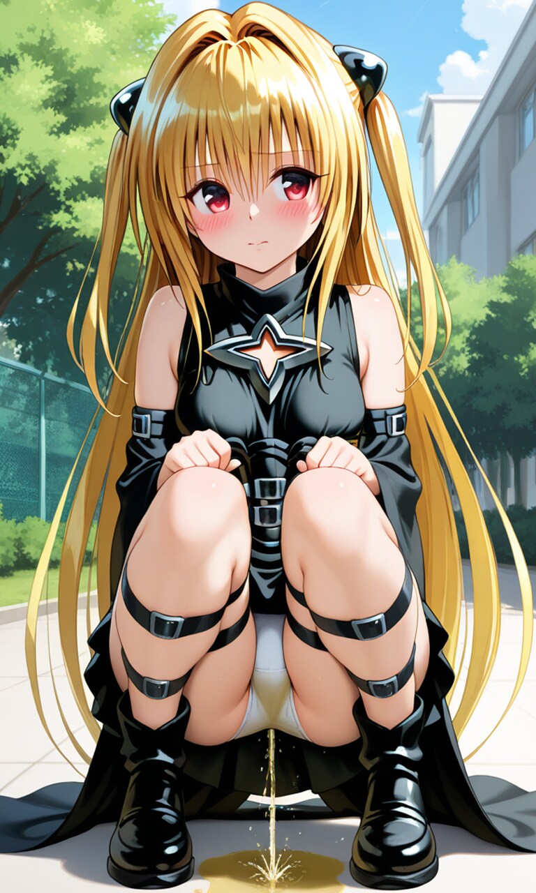 おしっこお漏らしチャレンジ【金色〇闇】(ブラックドレス)