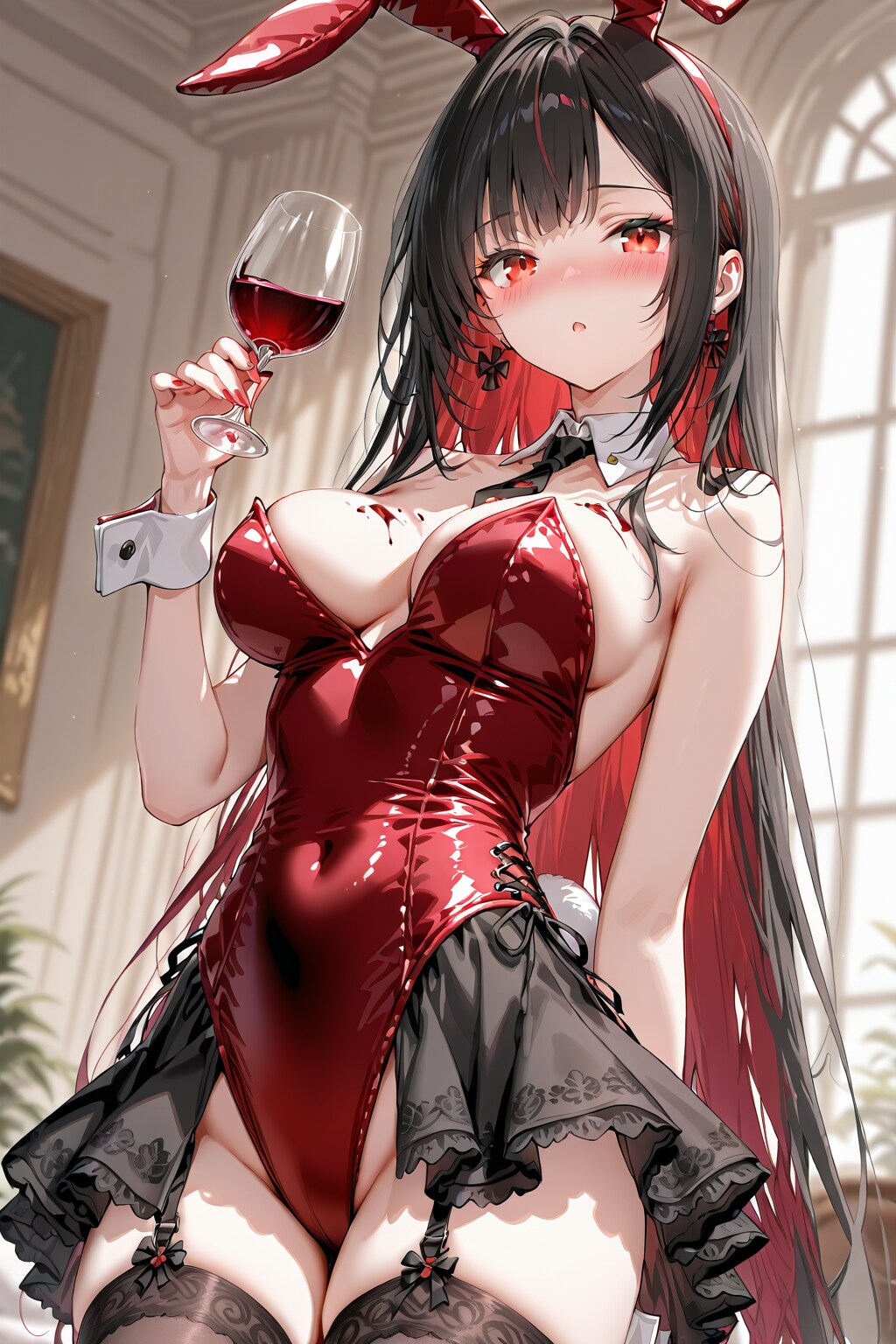 20251103【4枚】ワインレッドのバニーガール衣装と黒いチュールスカート