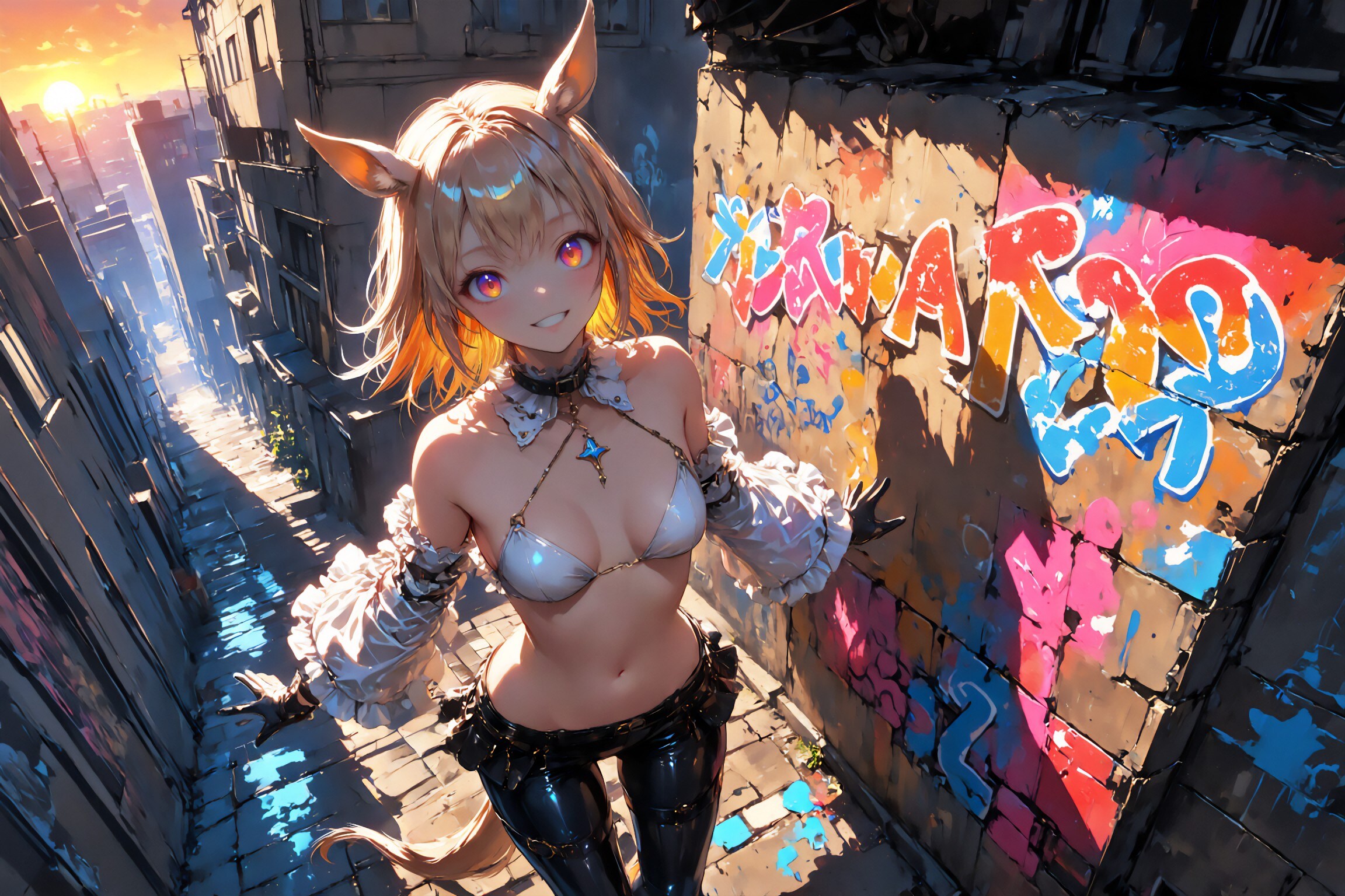 夕暮れ路地の微笑み