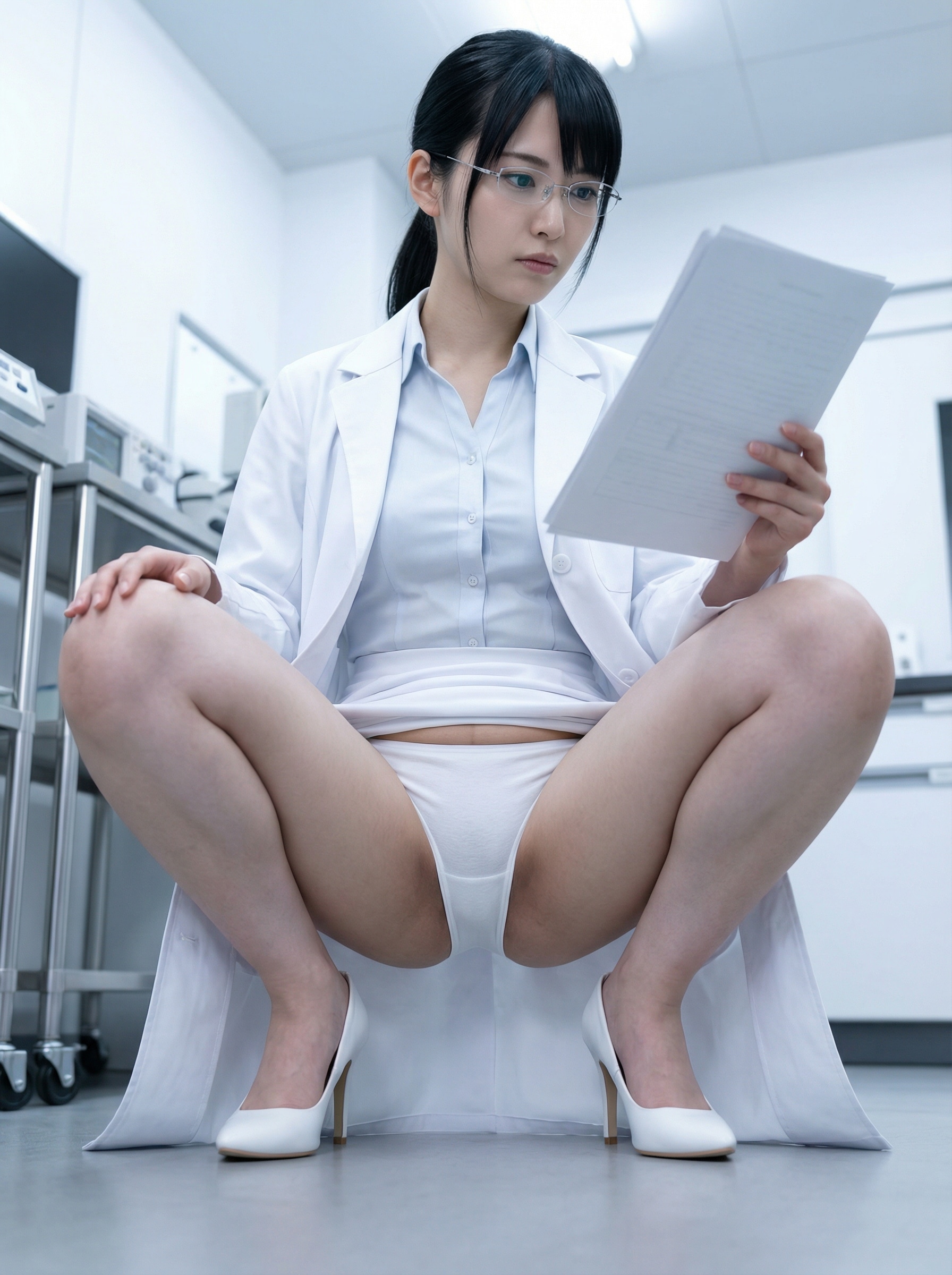 白衣研究職の女性パンチラ