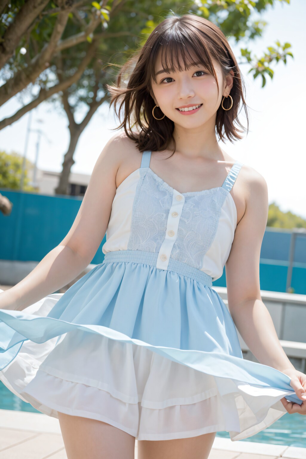 ワンピースでプール