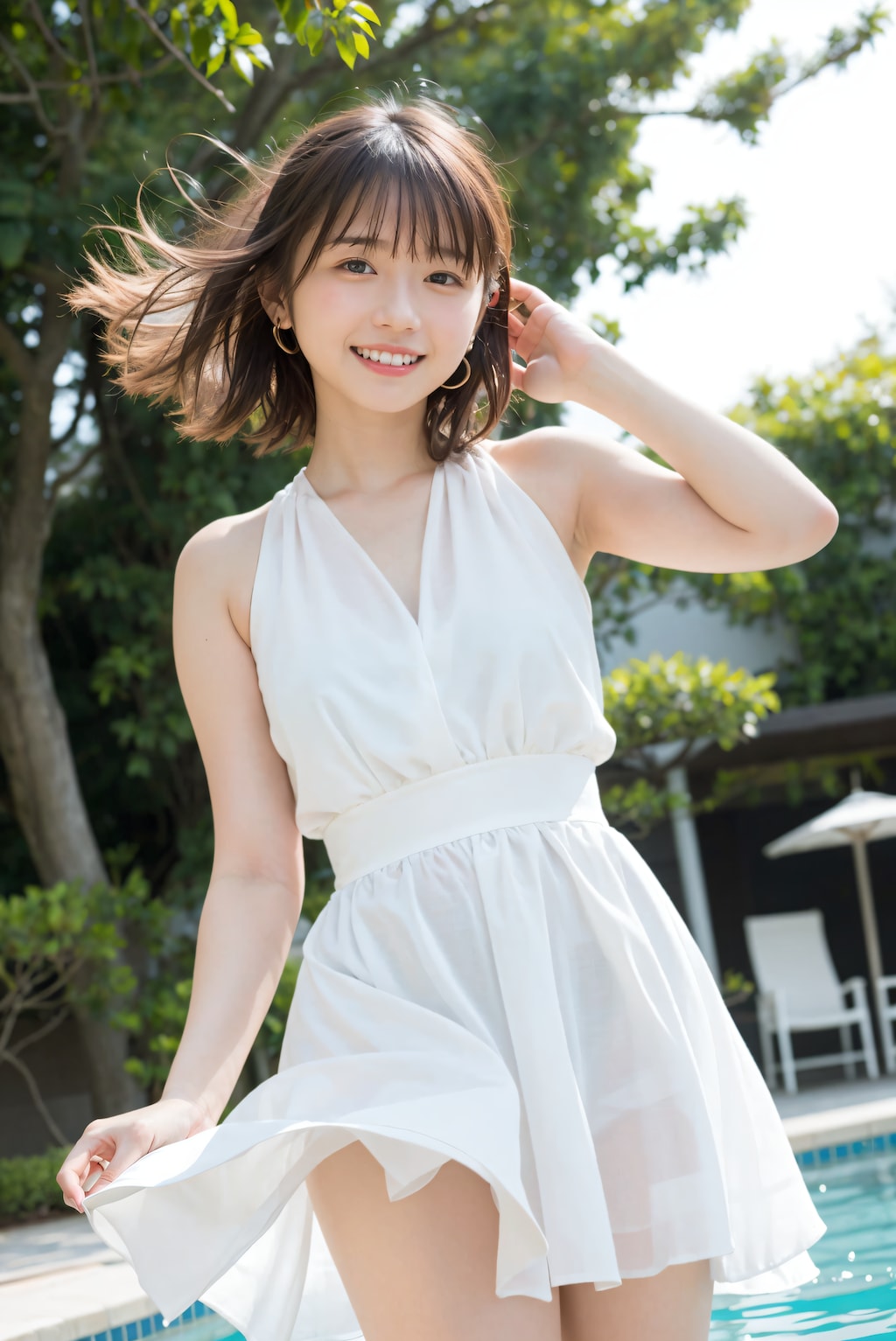 ワンピースでプール