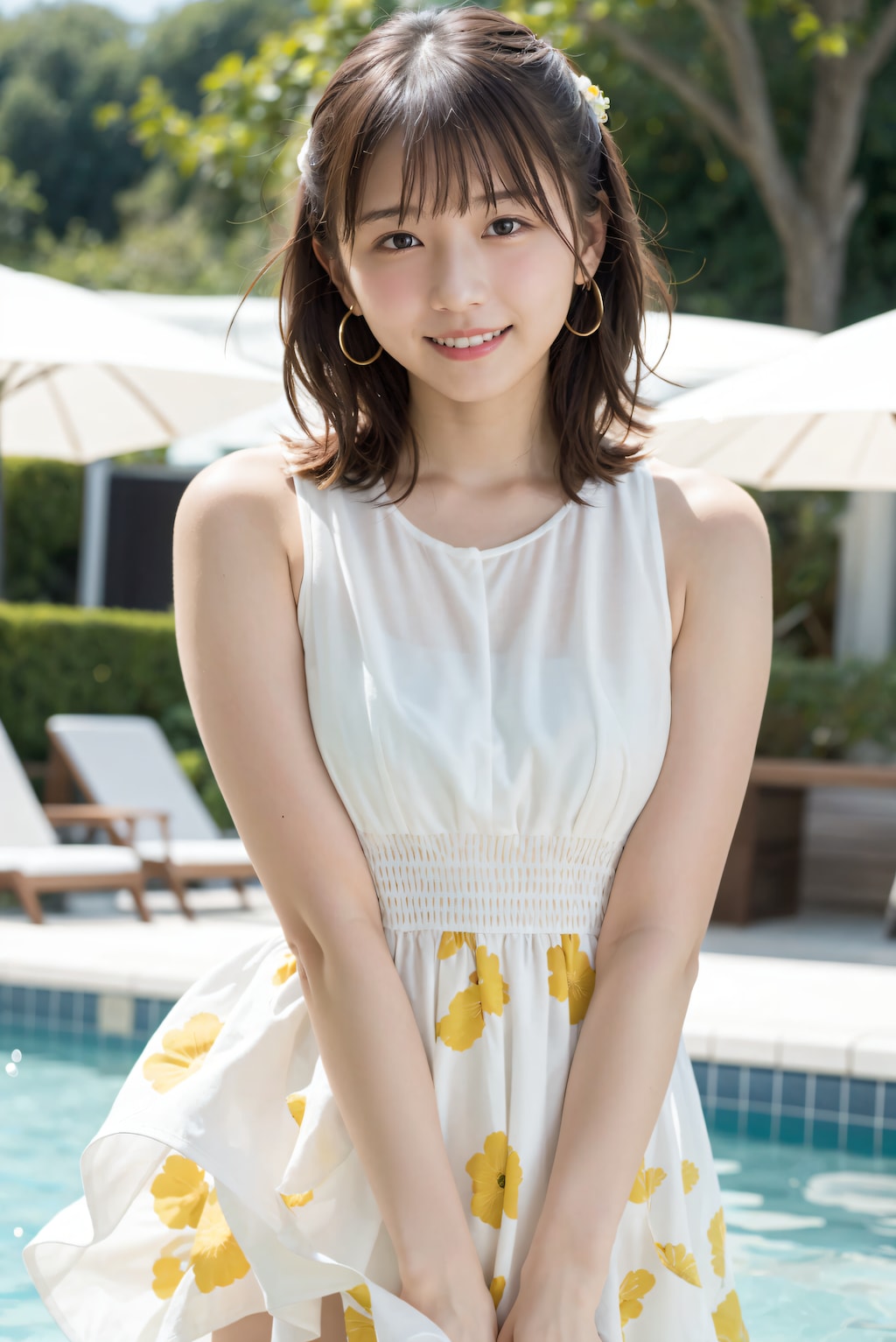 ワンピースでプール